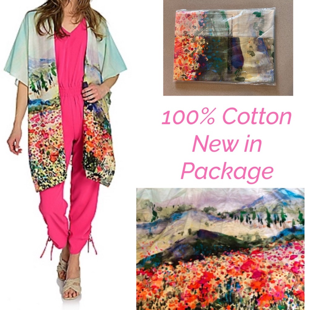 Kimono Kate & Mallory 100% Cotton Mountain Scape Wear Art One Size Kimono